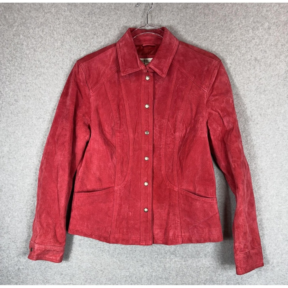 Coldwater Creek Jacket Womens Medium Red Suede‎ Leather Snap Button Western Boho